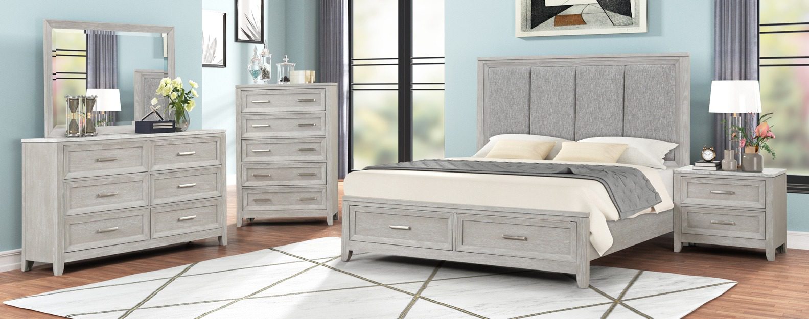 Fantasia Dove Platform/Marble Bedroom Set